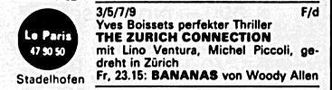 The Zurich Connection listing Le Paris cinema